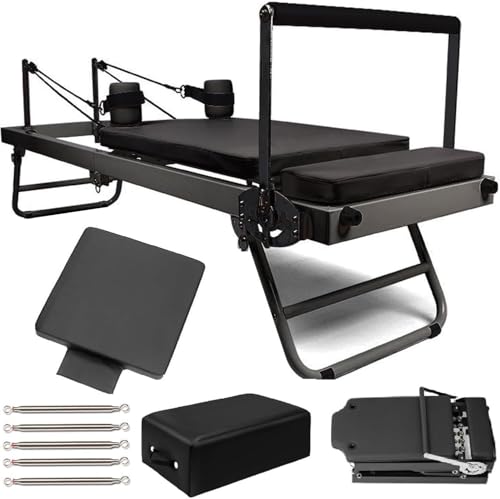 ZLZNX Pilates Reformer Machine Foldable Pilates Equipment Multifunction Portable Adjustable Reformer for Strength Training Exercise,Black