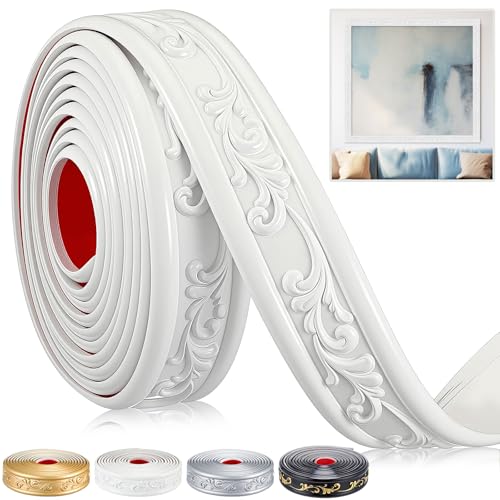 Sacubee Peel and Stick PVC Crown Molding Trim Flexible Molding Trim 13.1 ft x 1.8 Self Adhesive Wallpaper Wall Border Mirror Frame Baseboard Cabinet for Home Decor Edge Background (White)