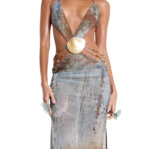 ZGMYC Women's Sexy Open Back Sheer Mesh Maxi Dress High Slit Beach Cover Up Dress Seashell Beaded Party Vacation Dresses3