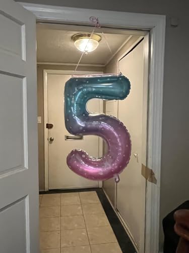 Image of Number Balloons 7 Balloon for 7 Birthday Decorations, 40 inch Blue and Pink | Saturated Color, Large 40 in, With Inflation Straw & Hanging Hole, Great for Men's Party, Back-To-School Season, Pool Party