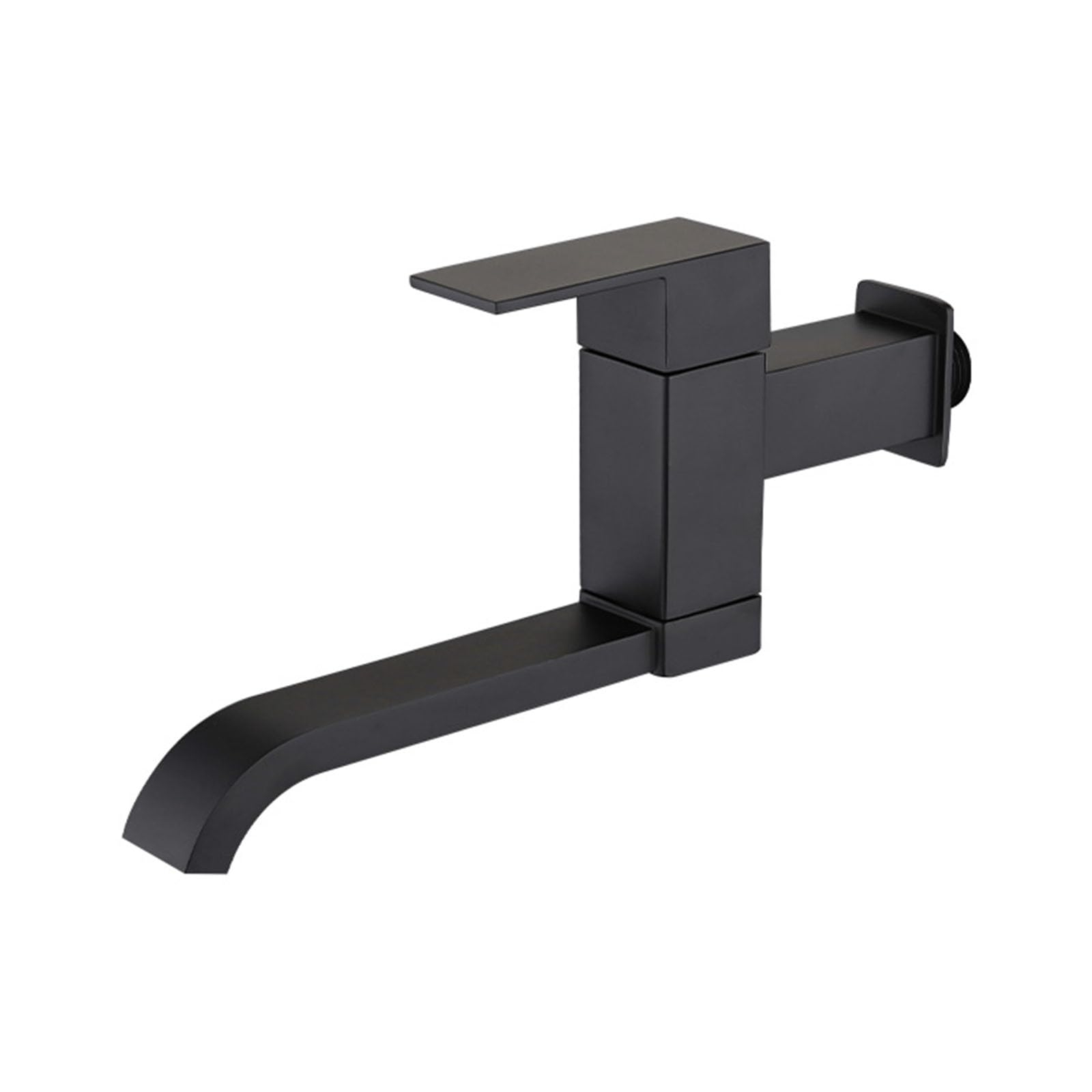 Rubinetti per Lavelli da Cucina a Muro Girevole a 180° Rubinetto a Parete Solo Acqua Fredda Quadrato Maniglia Singola Aperta Foro Singolo G1/2,Nero