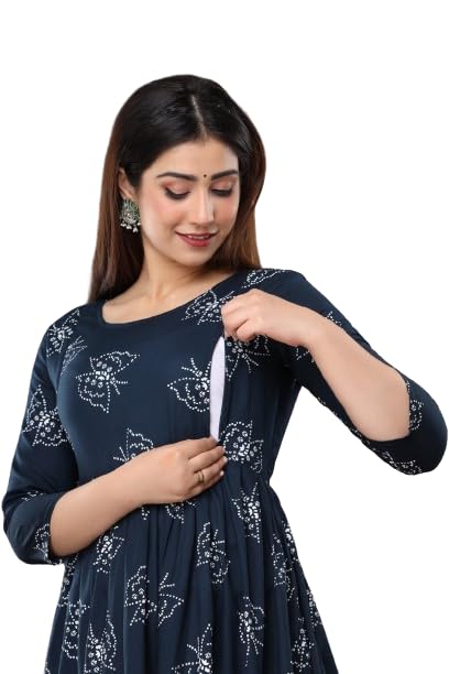 Women's Anarkali Maternity Kurta |Easy Breast Feeding | Breastfeeding Kurti Western Dress with Zippers for Nursing Pre and Post Pregnancy | Pregnant Lady Dress