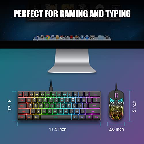 RedThunder 60% Gaming Keyboard and Mouse Combo, Ultra-Compact 61 Keys RGB Backlit Mini Keyboard, Lightweight 7200 DPI Honeycomb Optical, Wired Gaming Set for PC MAC PS5 Xbox Gamer(Black) by RedThunder - Image 6