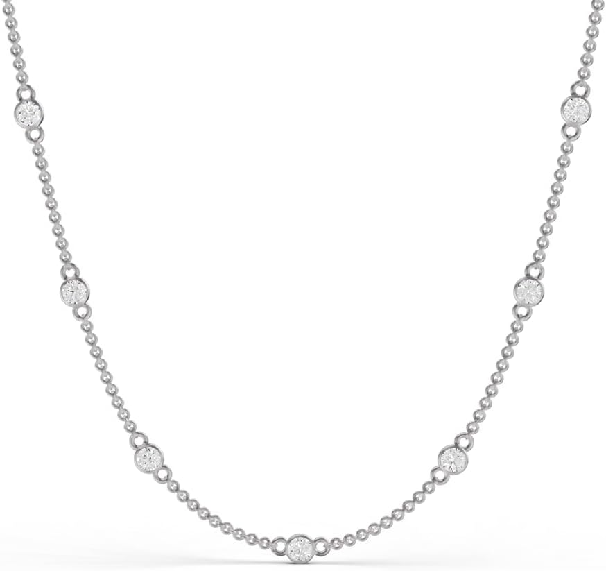 TimeLess Classics Women's Necklace - 14K Gold Bezel Set Lab Grown Diamond Station Necklace (Available From 0.25-2 CTW)