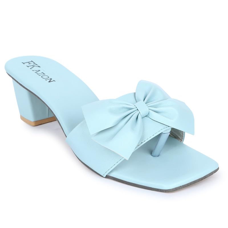 Women's Stylish Block Heel Sandals with Bow Design – FK_516_BLUE HEEL_A1_P-picture-19