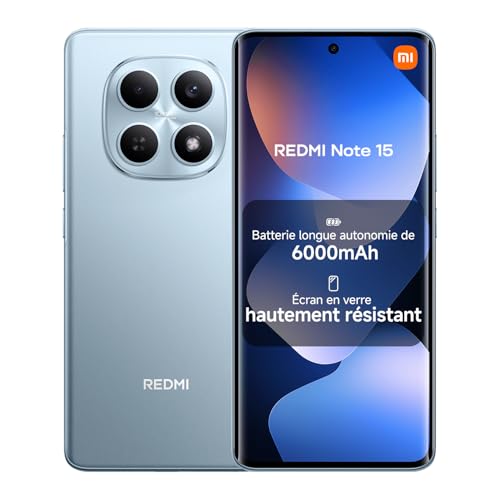 Xiaomi REDMI Note 15, Smartphone 8+256Go, Batterie Longue autonomie 6000mAh, Résistance à l'eau IP64, Appareil Photo Ultra-Net 108 Mpx, Écran FHD+ de 6,77, Bleu, Garantie 2 Ans, Chargeur Non Inclus