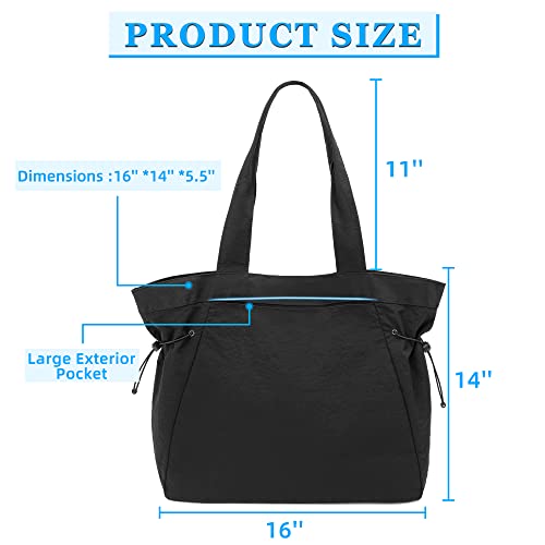 Fodoko Side-Cinch Large Tote Bag For Women, Lightweight Shoulder Bag Handbags For Travel, Work, Shopping, Gym Black #TOP2