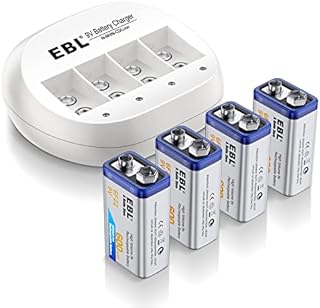 EBL 4 Bay 9V Lithium ion Battery Charger with 4 Packs 600mAh 9V Li-ion Rechargeable Batteries