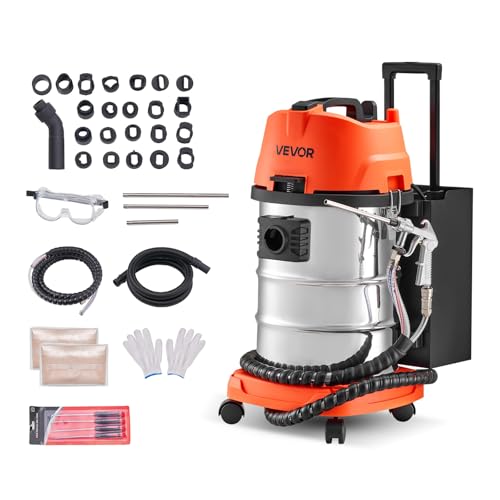 VEVOR Walnut Blaster Kit for Carbon Cleaning 1200W Sand Blaster with Built-in Vacuum Extension Nozzle Sandblaster Gun and 5.5lbs Walnut Shell for Engine Intake Valve Cleaning - 30L
