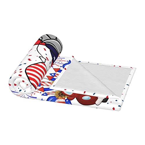 Patriotic Gnome Throw Blanket, 4Th Of July American Flag Blankets, Independence Day Memorial Day Gifts, Cute Trucks Ribbons Fireworks Decoration, Soft Fleece Throw Blanket For Couch Sofa Bed 60"X50" #TOP7