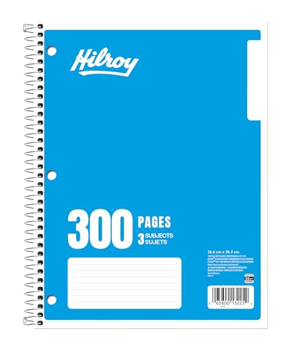 Hilroy 3-Subject Coil Notebook, 8" x 10.5", Wide Ruled, 3-Hole Punched, 300 Pages/150 Sheets, 1 Notebook, Colour May Vary (13225) image 6