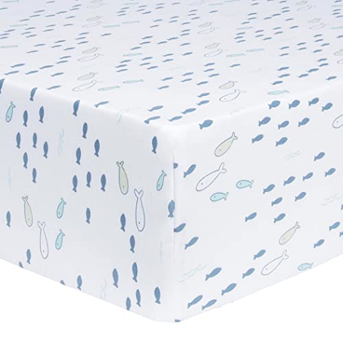 Image of Trend Lab Sea Babies Cotton Fitted Crib Sheet Set for Baby Nursery, Fits Standard Crib Mattress 28 in x 52 in, Fully Elasticized, 8-inch Pockets
