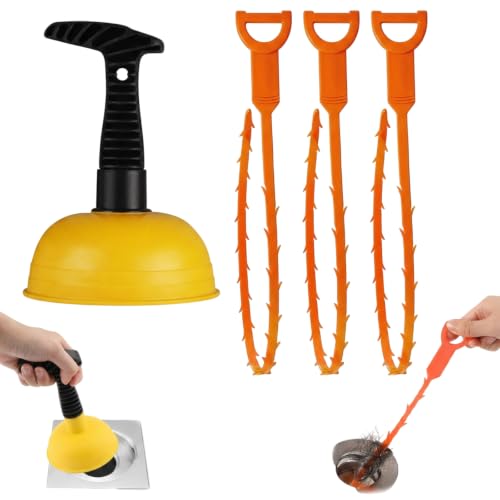 4-Piece Sink Plunger Bathroom, Mini for Kitchen Sink, Drain Clog Remover Set with Short Handle, Powerful Unclogging Tool for Shower Drains and Bathroom Sinks