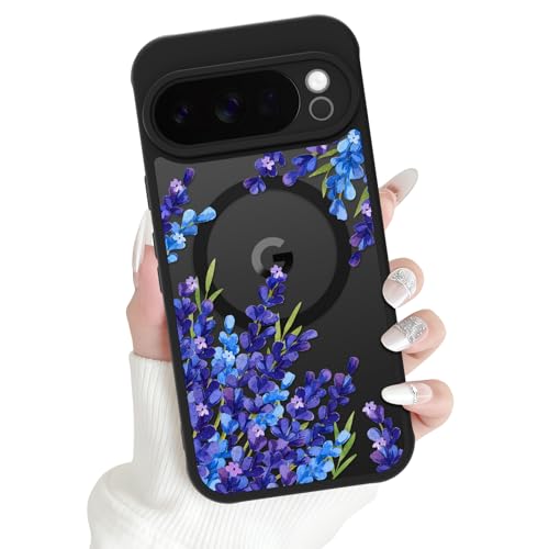 Coque magnétique Pixel 10 Pro protectrice souple et rigide imprimé floral violet floral