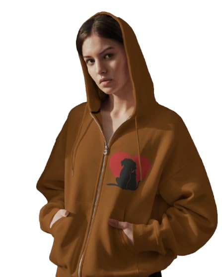 Zipper Hoodie for Women | Pet Love Heart Print Hoodie | Cotton Fleece Winter Sweatshirt | Regular Fit | Stylish Casual Wear in Multiple Colors-picture-41