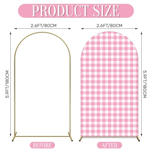 Tingjoo Arch Backdrop for Baby Shower Mexican Talavera Wedding Party Stretchy Arch Stand Cover Double Side Banner Baptisms Birthday Decoration Props Only Cover (Pink Plaid,2.6x5.9ft) by Tingjoo - Used condition - Image 4