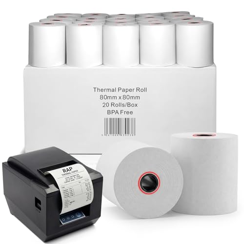 80x80mm Thermal Paper Rolls – Premium BPA-Free Receipts, 20 Rolls Case Pack Till Rolls Set, Long-Lasting POS Printer Paper, Compatible with POS Thermal Printers, Pack of 20 Rolls Case.