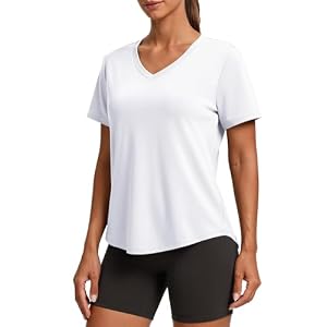 PINSPARK Soft Workout Tops for Women Short Sleeve V Neck Moisture Wicking UPF 50+ Sun Protection Quick Dry Gym Shirts