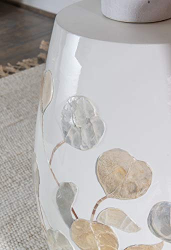 image for Linon Ivory and Metallic Capiz Gingko Leaf Drum Josie Accent Table, Wh