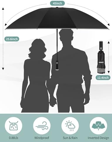 Seniny Inverted Travel Umbrella Compact - Windproof Umbrellas for Rain with Reflective Strip, Large UV Umbrella for Sun Protection, Automatic Portable Umbrellas Fold in Reverse for Car, Backpack - 1