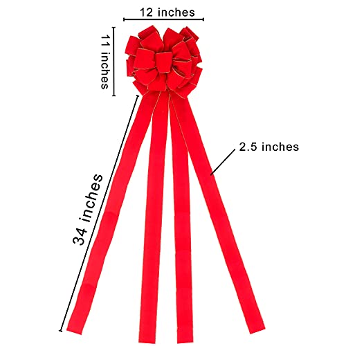 Christmas Large Bows Gift Boxed, 45x12 Inches Gold Wired Red Velvet Bows with Long Tails for Wreath Floral, Christmas Tree Topper, Outside Red Bowknot for Wedding Car Garden Yard Front Door by Seasons Stars SSDecor - Image 2