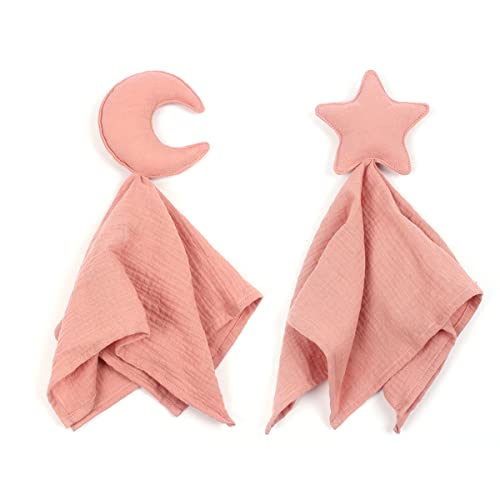 Image of Stars and Moon Soft Security Blanket Baby Lovey Baby Gifts for Newborn Boys and Girls Baby Muslin Swaddle Blanket (Leather Powder)