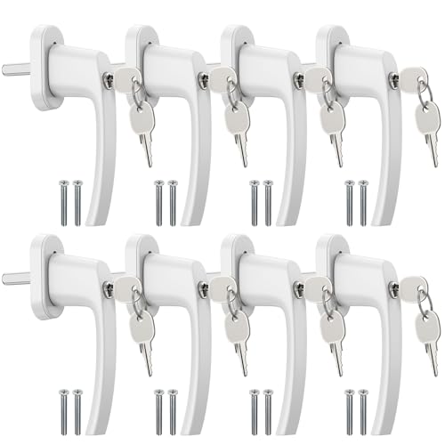 AUTOUTLET 8PCS Poignées de Fenêtre Verrouillable à Clé en Aluminium Blanc Poignée de Porte de Balcon Windows avec 16 PCS Vis et 16 PCS Clés Convient à Toutes Les Fenêtres et Portes de Balcon Courantes
