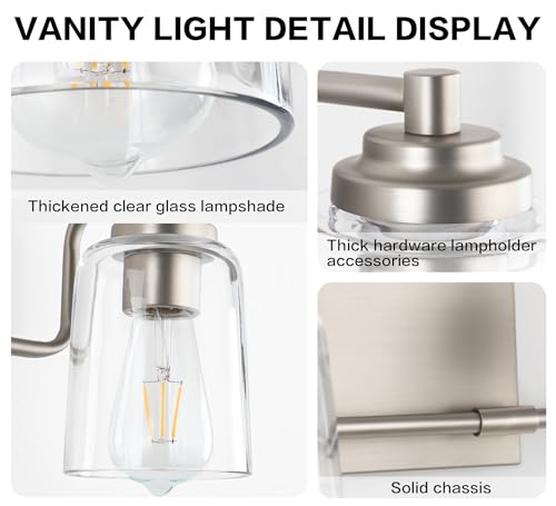 SOLFART Brushed Nickel 4-Light Vintage Vanity Light Fixtures for Bathroom, 13.4 x 7.1 x 7.7 inches - Thumbnail 4