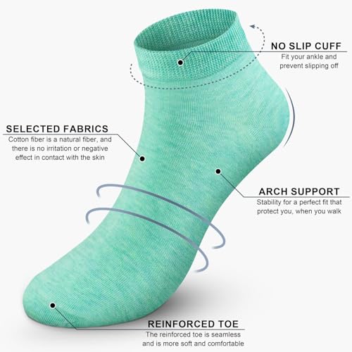 4-Pack Women’s Ankle Socks, Non-Slip Cotton No-Show Socks, Low-Cut Casual for Everyday Wear4