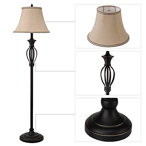 Gzbtech Lamp Set Of 3 For Living Room, Rustic Farmhouse 1 Floor Lamp 2 Table Lamps With Beige Fabric Lampshade And Black Metal Base, 110V Etl Listed 3 Pcs Bedroom Office Matching Scroll Lamps Set #TOP2