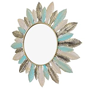 Miroir Mural décoratif, 16 Pouces Miroir Mural Suspendu en Plumes, Décor de Miroir de Maquillage de Salle de Bain, Boho Mirror Sculpture Miroirs Ronds Décor pour entrée Chambre Salon