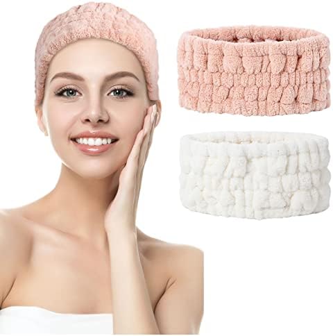 2 Pcs Spa Headband for Washing Face Wash Headband Makeup Headband for Washing Face Skincare Headbands for Women Hair Band for Washing Face Facial Headband and Spa Wrap Towel Headbands (White , Pink)
