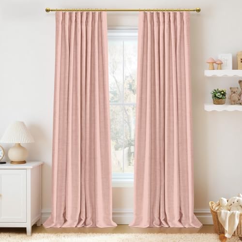 100% Blackout Shield Linen Textured Total Blackout Curtains 72 Inches Long