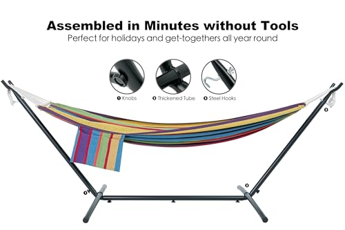 GAFETE Double Hammock with Stand for Outside, Upgraded Spreader Bar, Heavy Duty Space Saving Steel Stand 2 Person, Side Pockets, Easy Assembly, 600lbs Weight Capacity, Indoor & Outdoor (Classic Red) by gafete - Image 7