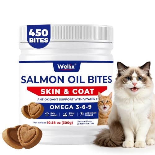 Wellix Salmon Oil for Cats, Omega 3 6 9 Supplements for Skin & Coat Health