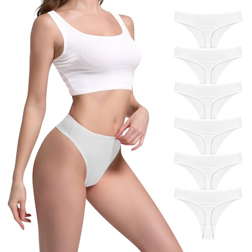 Image of High Waist Cotton Thongs Women Cotton Rib Thongs Panties 6pcs | Wironoat High Waist Cotton Thongs Women Cotton Rib Comfortable Soft Thongs Panties Pack 6