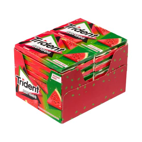 Trident Senses Watermelon - Chicles sin Azúcar con Sabor a Sandía - Paquete de 12 envases de 23 g