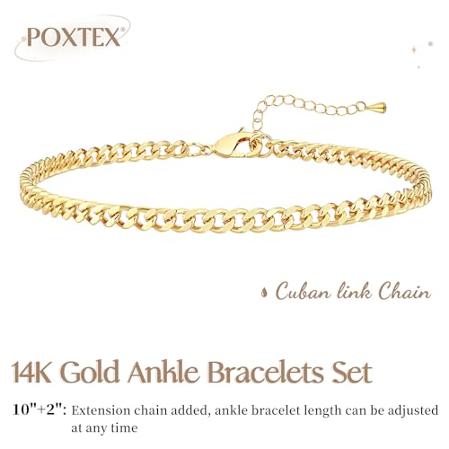 Image of Extra Large Anklets for Women Waterproof, 14K Gold Plated Stack Anklets for Women Plus Size, 10 inch+2 inch Non Tarnish Large Ankle Bracelets for Women, Summer Big Ankles Set, Beach Bikini Vacation Jewelry