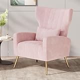 Nalupatio Modern Accent Chairs for Living Room Chairs Upholstered Velvet Fabric Reading Chair Mid Century Arm Chair Comfy Armchair,Pink
