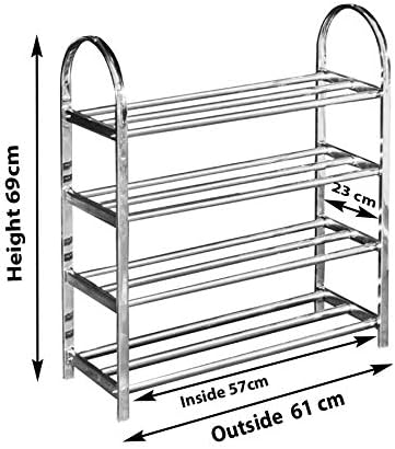 VR7 4 Tier Stainless Steel Shoe Storage Rack Home Furniture Storage Rack 6213 (Silver)