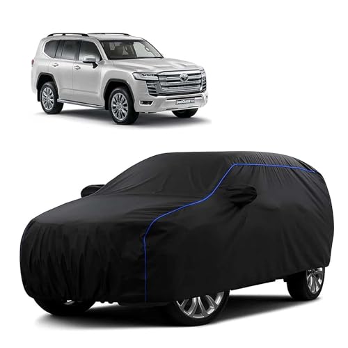 Image of Sulfar 100% Water Resistant Car Body Cover Compatible with Mirror for Toyota Land Cruiser 300 (Triple Stitched, Full Bottom Elastic, Black Tafetta with Blue Piping)
