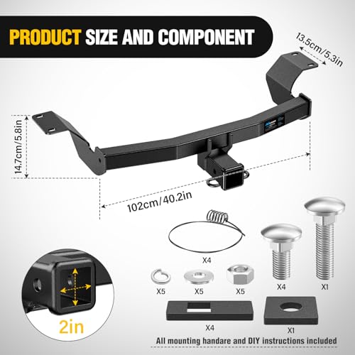 Image of Nilight Class 3 Trailer Hitch Compatible with Honda CR-V 2017-2026, 2 Inch Receiver, Multi-Fit Tow Hitch for Ball Mount Cargo Carrier Bike Rack Tow Hook, Black Powder Coated