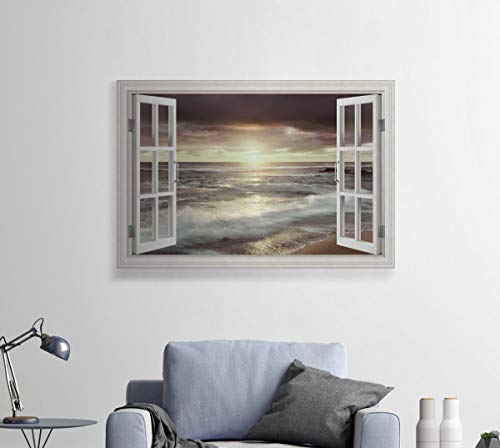 Renditions Gallery Sunrise Waves Open Window Wall Art, Scenic Beach & Ocean Scene, Realistic & Colorful, Premium Gallery Wrapped Canvas Decor, Ready To Hang, 24 In H X 36 In W, Made In America Print (Azs-Wc17-17885W-R-Mk) #TOP4