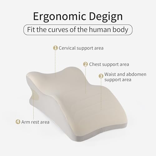 Reading Prone, Ergonomic Back Support Pillow for Bed Sitting Up Prone Pillow Face Down Sleep, Resting, Relaxing Back Pain Relief, White - Image 4