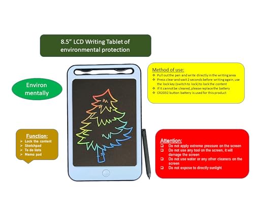 Image of Writing Tablet | 8.5-Inch Rainbow Colour LCD Screen | Stylus Pen | Kids & Adults