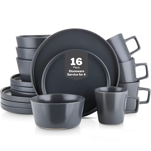 Stone Lain Coupe Stoneware Dinnerware Set, Service for 4, Gray Matte by Stone Lain - Used condition - US$43.49