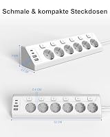 Vipwell Ecksteckdose mit Unabhängigem Schalter，Steckdosenleiste Mit 4 USB (2 USB C)+6 Fach Steckdose Mit Kindersicherung, 3680W, 2M Verlängerungskabel für Küche, Büro, Haushalt (Weiß) – Ansicht 7