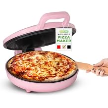 NutriChef Countertop Pizza Maker | 1500W Non-Stick Electric Pizza Cooker | Make 12" Personal Pizzas, Eggs, Toast, Quesadillas & More | Cool-Touch Handles & Space Saving | Temp Range 175-400F | Pink