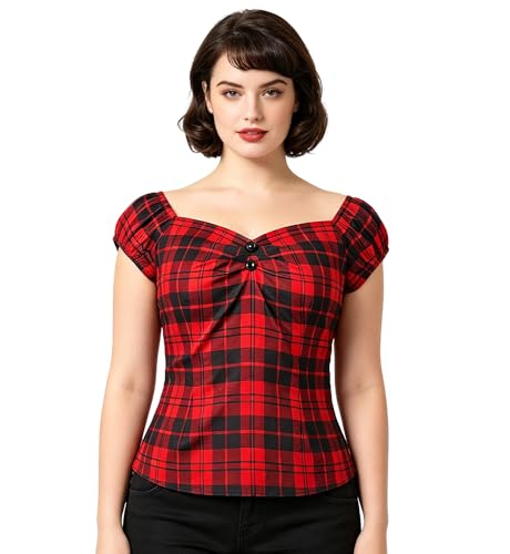 Image of YARN & INK Women's Rockabilly Tops 1950s Pinup Shirt Casual Off Shoulder Vintage Blouse