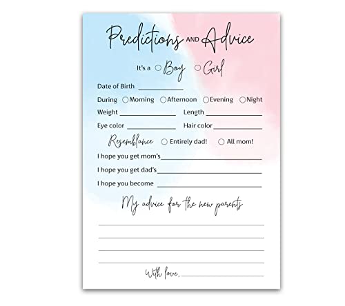 GENDER REVEAL Prediction and Advice Cards - Pack of 25 - Minimalist Blue or Pink Baby Shower Games, New Parents, Mom & Dad to be, Mommy & Daddy Message, Coed Shower Activity Keepsake Book G752-PDAV